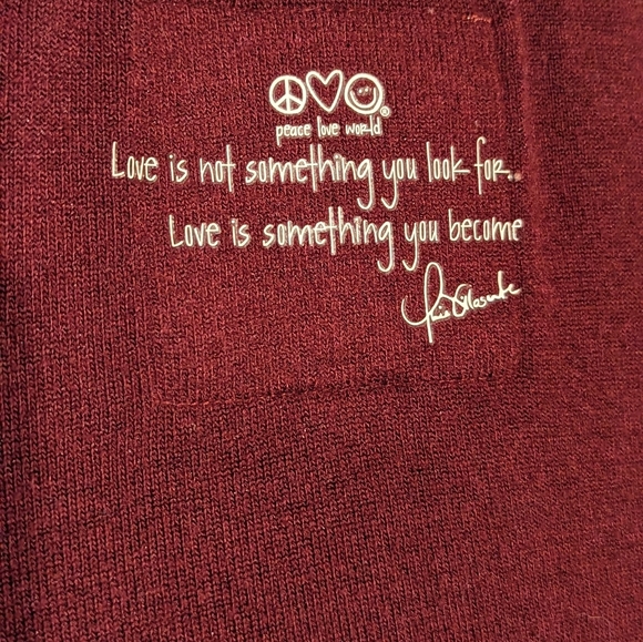Peace, love world yoga soft long sleeve  workout x-large burgundy wine positive - Picture 7 of 10